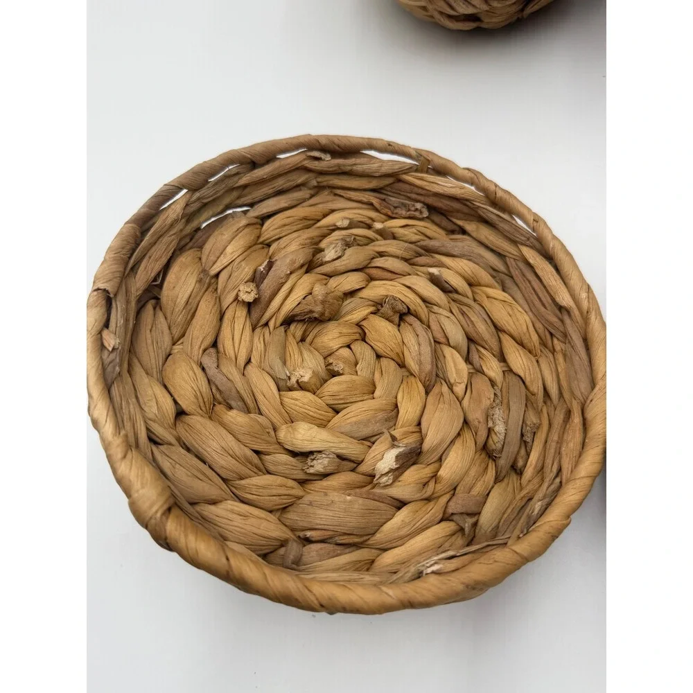 Set of 2 Woven Seagrass Baskets with Lids and Plastic Liners Natural Brown